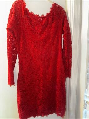 Jump Red Lace Long Sleeve Scoop-Neck Dress